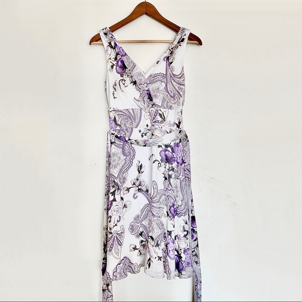 White and Purple Floral Paisley Dress